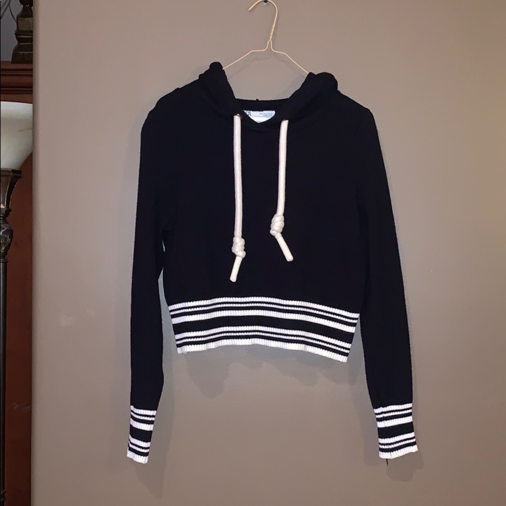 Zara Black Cropped Banded Hoodie